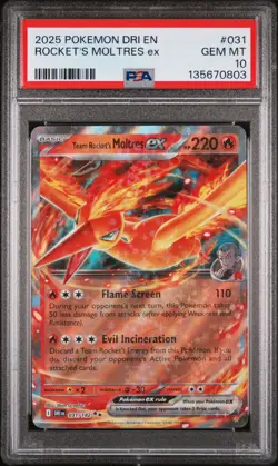 2025 POKEMON DRI EN-DESTINED RIVALS #031 TEAM ROCKET'S MOLTRES EX PSA 10 - Image 1