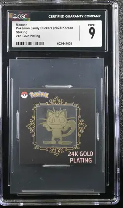CGC 9 24k Gold Plated Meowth Pokemon Candy Stickers 2023 Korean - Image 1
