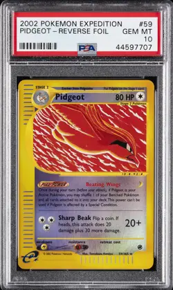 2002 POKEMON EXPEDITION #59 PIDGEOT-REVERSE FOIL PSA 10 - Image 1