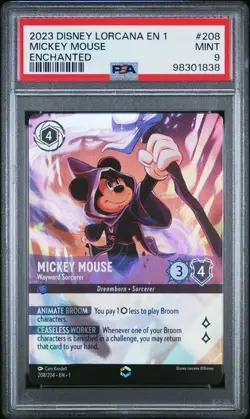 2023 DISNEY LORCANA EN 1-THE FIRST CHAPTER #208 MICKEY MOUSE ENCHANTED PSA 9 - Image 1