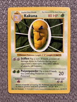 Pokemon TCG Kakuna Card Shadowless Uncommon Base Set 33/102, LP Condition - Image 1