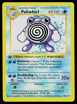 Pokemon Card - Poliwhirl Base Set (Shadowless) 38/102 Uncommon 1st Edition - Image 1
