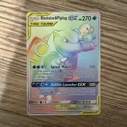 Pokemon Blastoise & Piplup GX TAG TEAM Secret Rare Holo SM-Cosmic Eclipse 253/2… - Image 1