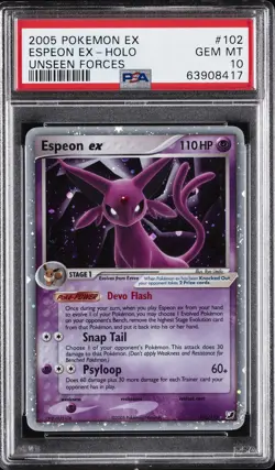 2005 POKEMON EX UNSEEN FORCES #102 ESPEON EX-HOLO PSA 10 - Image 1
