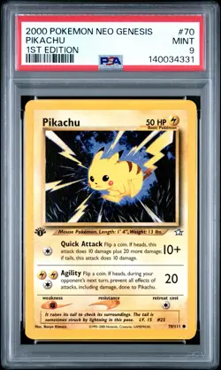 2000 POKEMON NEO GENESIS 1ST ED #70 PIKACHU PSA 9 - Image 1