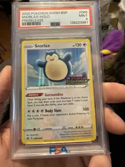 🔥 Pokemon PSA 9 Vivid Voltage Snorlax Prerelease Holo #068 Black Star Promo - Image 1