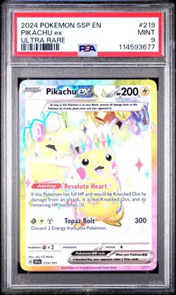 MINT✨ 2024 Pokemon SSP EN Surging Sparks Pikachu EX 219 Ultra Rare PSA 9 - Image 1