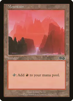 MTG Mountain (343) ** Urza's Saga ** English (DAMAGED) - Image 1