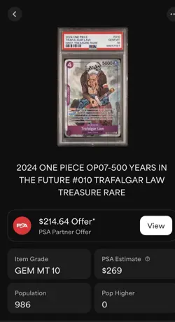 One Piece Trafalgar Law Treasure Rare Foil 500 Years Future ST10-010 PSA 10 - Image 3