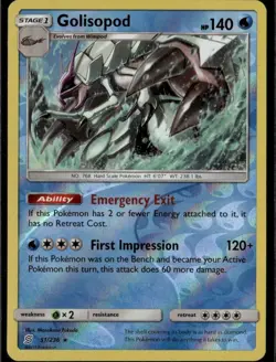 Golisopod Holo Rare SM Unified Minds 51/236 Water Reverse Holo Pokemon Card - Image 1