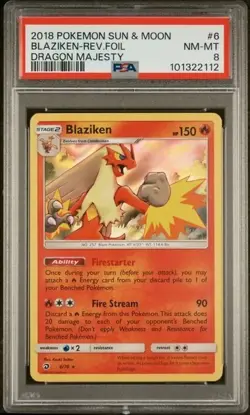 BLAZIKEN PSA 8 • 2018 #6 Pokemon Reverse Holo Foil Sun & Moon Dragon Majesty - Image 1