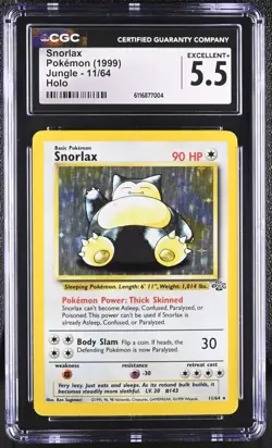 Snorlax 11/64 Jungle Unlimited Holo Rare CGC 5.5 Ex+ Pokemon TCG - Image 1