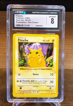 PIKACHU POKEMON 1999 BASE SET SHADOWLESS 58/102 RED CHEEKS CGC 8 NM/MINT - Image 1