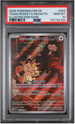 2025 POKEMON DRI EN-DESTINED RIVALS #203 TEAM ROCKET'S MEOWTH PSA 10 - Image 1