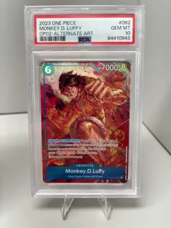 PSA 10 2023 One Piece MONKEY D LUFFY Alternate Art #OP02-062 Paramount War EN - Image 1