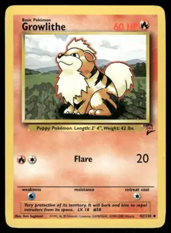 Pokemon Cards Growlithe 42/130 Base Set 2 Uncommon LP - Image 1