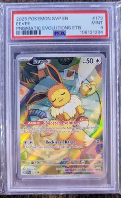Pokemon TCG: Eevee SVP 173 Black Star Promo Prismatic Evolutions ETB, PSA 9 MINT - Image 1