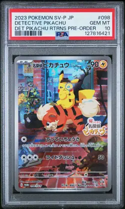 2023 POKEMON JPN SV-P PROMO #098 DETECTIVE PIKACHU PSA 10 - Image 1