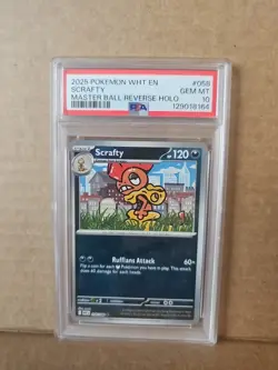 Pokemon White Flare Scrafty #058/086 Master Ball Reverse Holo PSA 10 Gem Mt - Image 1
