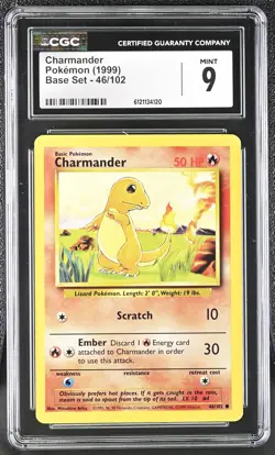CGC 9 MINT Charmander 1999 Base Set 46/102 Pokemon Card - Image 1