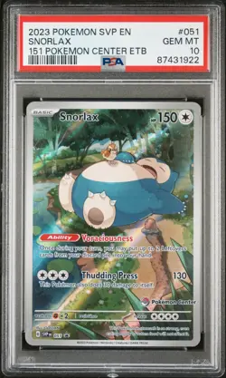 PSA 10 GEM MINT 2023 Snorlax 151 Pokemon Center ETB Black Star Promo SVP EN 051 - Image 1