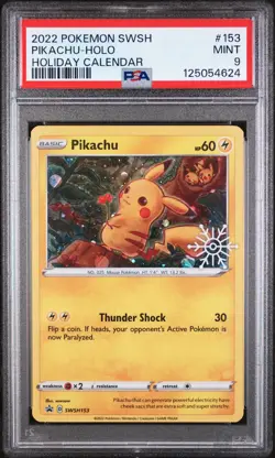 2022 POKEMON SWSH BLACK STAR PROMO HOLIDAY CALENDAR 2022 #153 PIKACHU-HOLO PSA 9 - Image 1