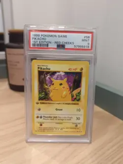 1999 Pokemon Base Set Pikachu #58 1st Edition Red Cheeks, PSA 9 Mint - Image 1