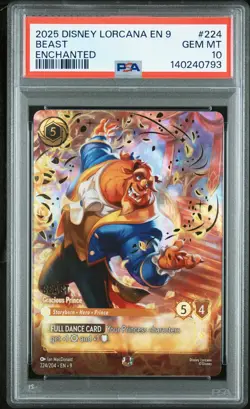 2025 DISNEY LORCANA EN 9-FABLED ENCHANTED #224 BEAST - GRACIOUS PRINCE PSA 10 - Image 1