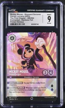 CGC 9 - ERROR Mickey Mouse 208/204 Enchanted EN1 First Chapter - Disney Lorcana - Image 1