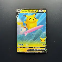Surfing Pikachu V - 008/025 - Pokemon Celebrations Sword & Shield Rare Card NM - Image 1