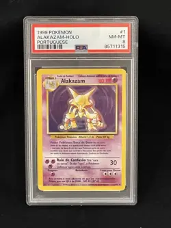 1999 Alakazam Base Set 1/102 PORTUGUESE Pokemon Card PSA 8 Low Pop - Image 1