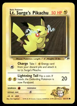 Pokemon Tcg Lt. Surge's Pikachu #81 Pokemon Gym Heroes LP - Image 1