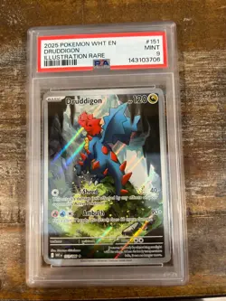 POKEMON 2025 White Flare Illustration Rare DRUDDIGON #151 PSA 9 Mint RARE - Image 1