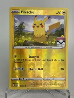 Pokemon Card Pikachu 049/203 Reverse Holo Pokemon League Stamped Evolving Skies - Image 1