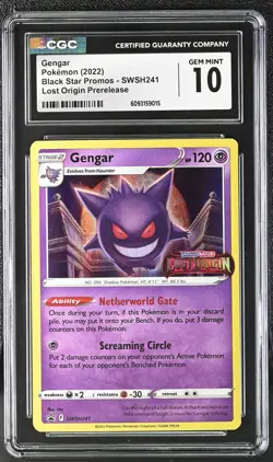 CGC 10 Gem Mint Gengar Swsh241 Lost Origin Prerelease Pokemon Black Star Promos - Image 1