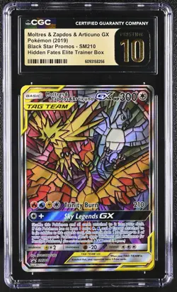 CGC 10 Pristine Moltres & Zapdos & Articuno Gx Sm210 Hidden Fates ETB Pokemon - Image 1