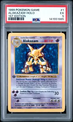 PSA 5 Alakazam Holo 1/102 1st Edition Pokemon Game - Image 1