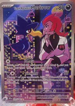 Pokemon Team Rocket's Murkrow Full Art Holo Sv10 Illustration Rare 200/182 - Image 1