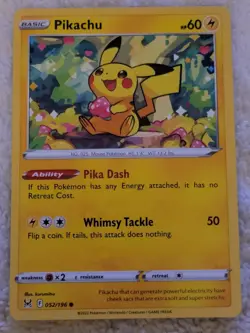 Pokemon TCG Card Pikachu 52/196 Common Non Holo - Lost Origin NM - Image 1