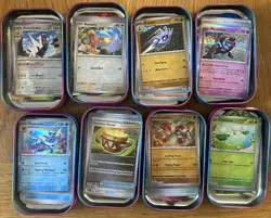 Prismatic Evolutions Empty Mini Tin Complete Set Of 8 Tin + Card + Coin + cards - Image 2