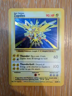 Pokemon TCG Zapdos Base Set Holo Unlimited Rare Card 16/102 LP Condition - Image 1
