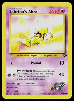 Pokemon Gym Challenge 93/132 Sabrina's Abra Pokemon Card - Image 1