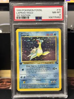 1999 Pokemon Lapras #10 Fossil Holo 1st Edition PSA 8 - Image 1