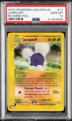 2003 POKEMON AQUAPOLIS #17 JUMPLUFF-REVERSE FOIL PSA 10 - Image 1