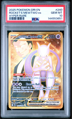 2025 POKEMON DRI EN-DESTINED RIVALS HYPER RARE TEAM ROCKET'S MEWTWO EX PSA 10 - Image 1