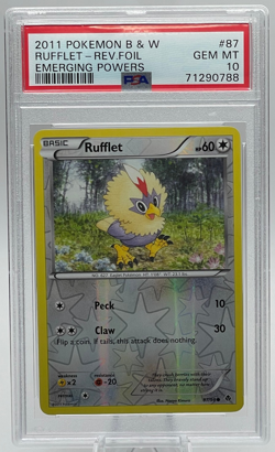 2011 POKEMON BLACK & WHITE EMERGING POWERS #87 RUFFLET REVERSE FOIL PSA 10 GEM - Image 1