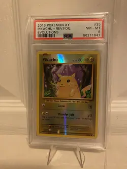 2016 Pikachu Reverse Holo Pokemon TCG XY Evolutions Near Mint Condition PSA 8 NM - Image 1