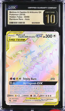 Pokemon Hidden Fates Moltres Zapdos Articuno GX 69/68 Rainbow CGC Pristine 10 - Image 1