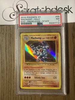 PSA 7 - Pokemon STAFF MACHAMP 59/108 - PRERELEASE EVOLUTIONS - FOIL - Image 1