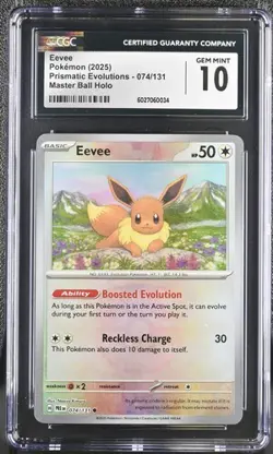 Eevee 074/131 Prismatic Evolutions Master Ball Holo Pokemon CGC Gem 10 - Image 1